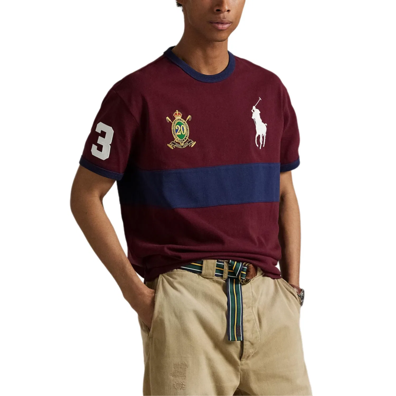 Футболка с цветными блоками patch-details Polo Ralph Lauren, Classic Wine Red/Newport Marine Blue — фото 4