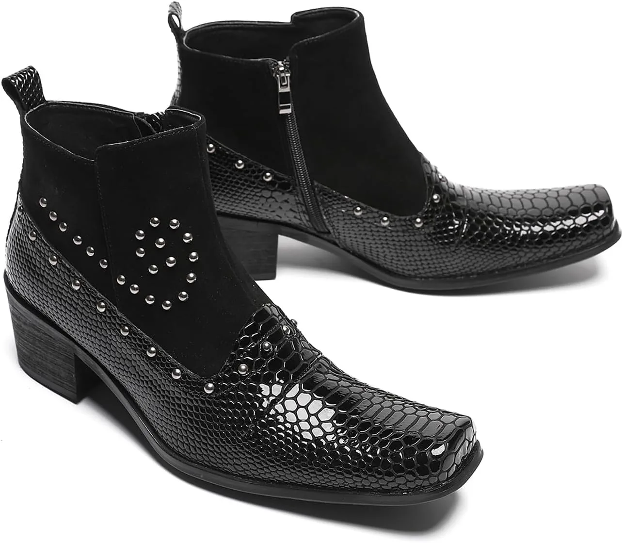 

Santimon Mens Boots, платье для вечеринки, повседневные кожаные бусины, молния, ботинки Chelase, свадьба, выпускной, западная мода, ковбойские ботинки для мужчин и мальчиков, черный