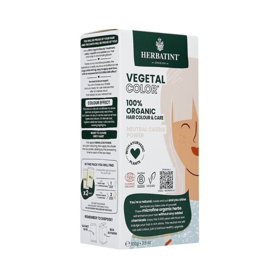 

Веганская краска для волос, нейтральная сила кассии, 100 г Herbatint Vegetal Color 100% Organic