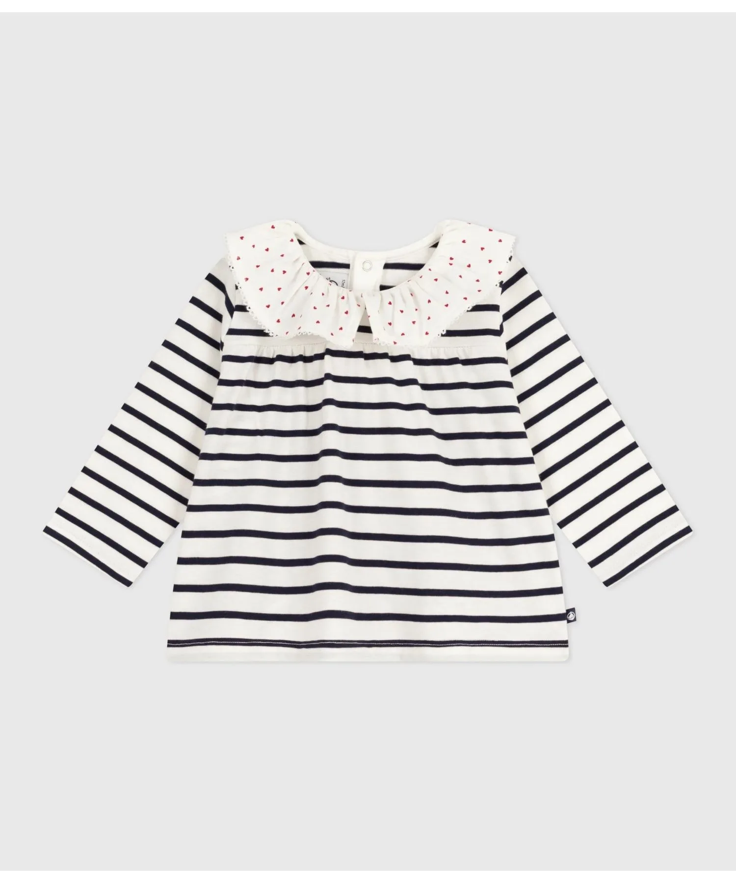 Детская блуза с длинным рукавом в стиле мариньер с фрилом PETIT BATEAU бело-синяя — фото 3