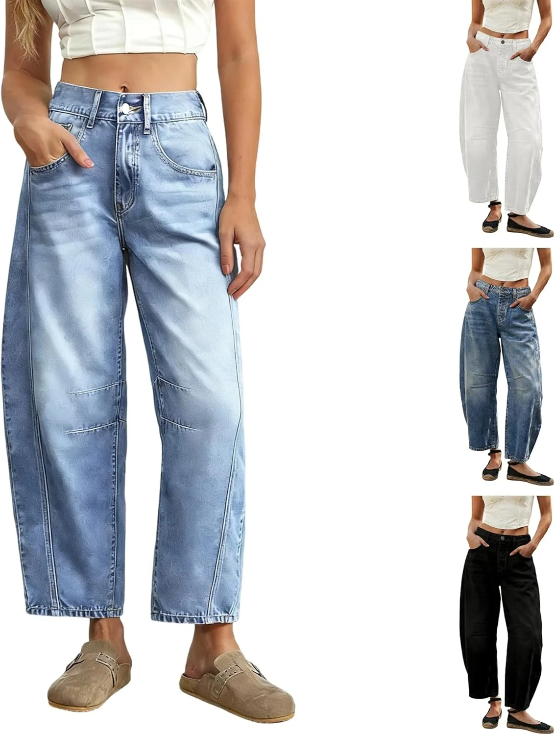 

Джинсы Barrel для женщин Vintage Boyfriend Wide Leg Mid Rise Stretch