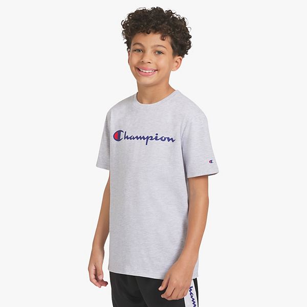 Детский сет из футболки с принтом и шорт с сеткой Champion, Grey Heather — фото 4