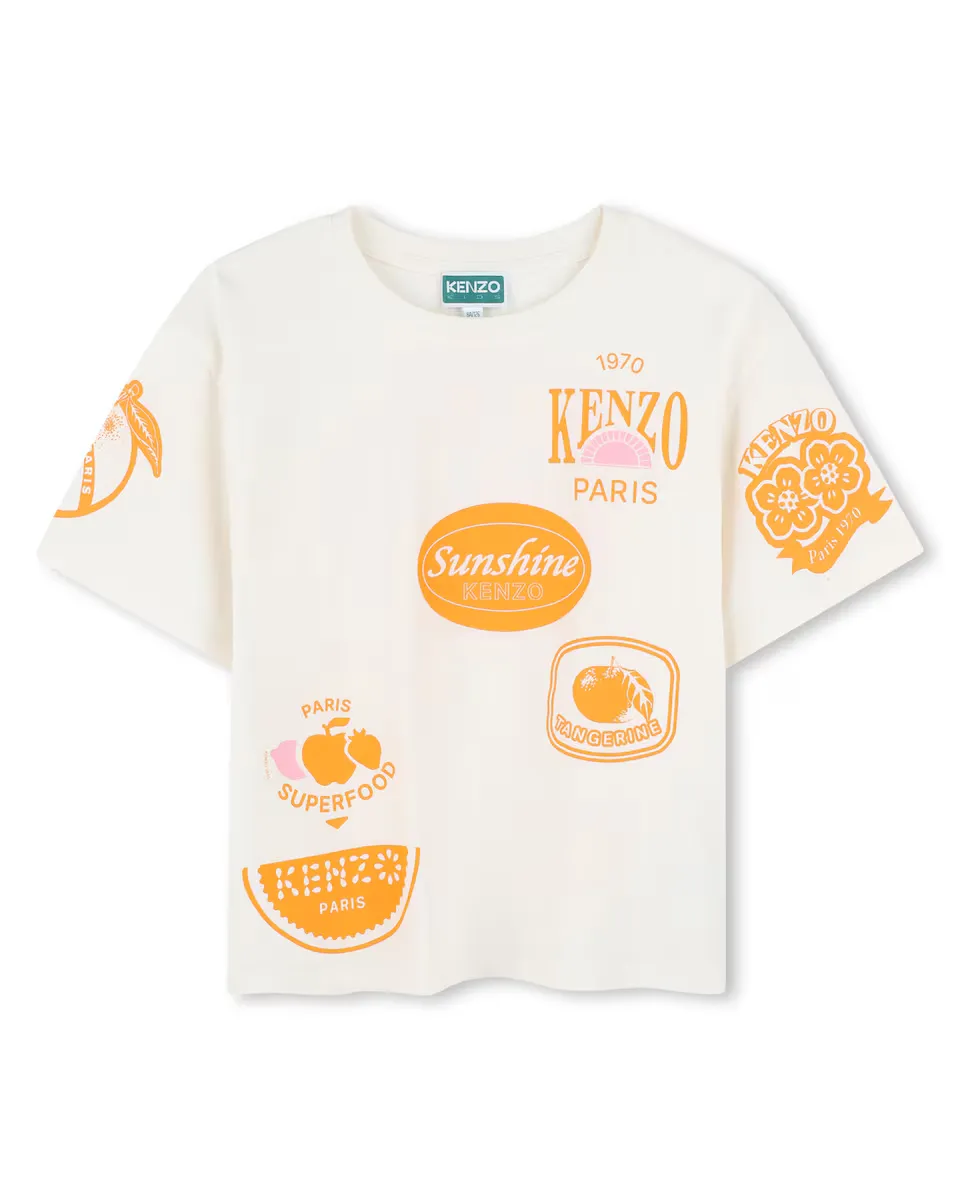 

Белая хлопковая футболка для девочки Kenzo Kids, белый