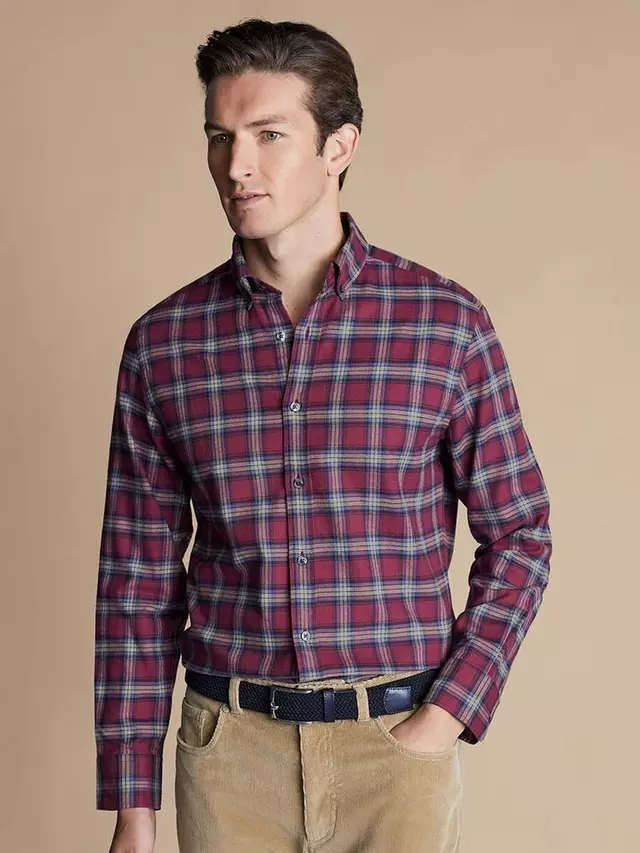 

Рубашка Charles Tyrwhitt Brushed Flannel Slim Fit, цвет dark red