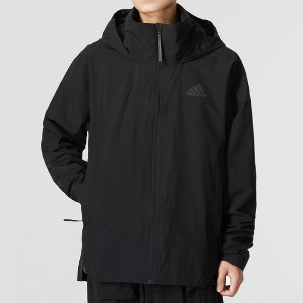 Куртка Men's adidas Traveer Rr J Athleisure Casual Sports Woven Solid Color Logo Stripe Hooded Jacket Black, черный — фото 3