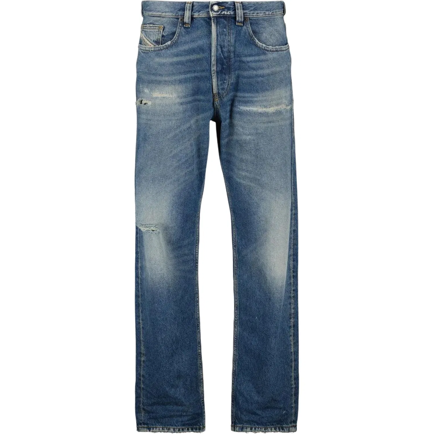 Джинсы прямого кроя с потертостями DIESEL, Blue