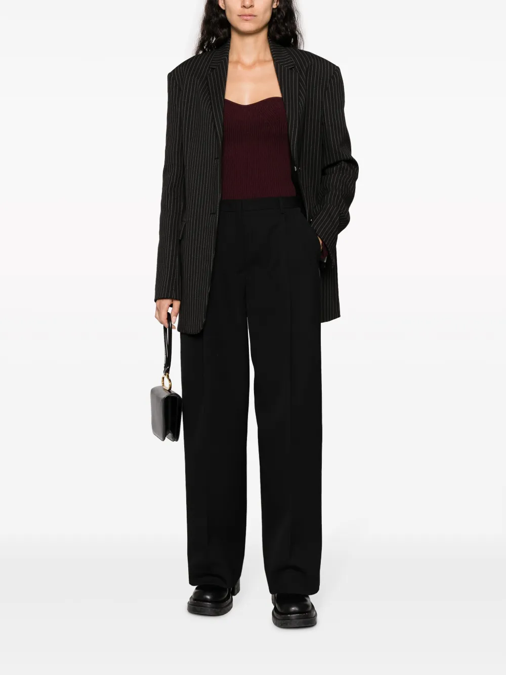Брюки строгого кроя из смеси шерсти и хлопка JIL SANDER, черный — фото 2
