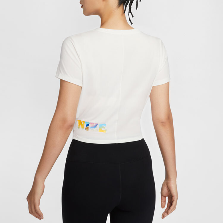 Женская быстросохнущая кофта One Luxe Dri-FIT с короткими рукавами, белая Nike — фото 3