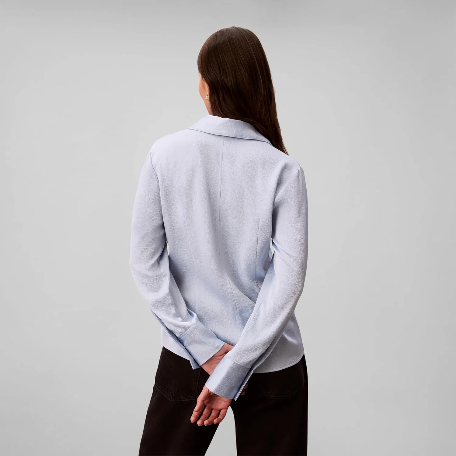 Блуза из сатина с фактурой молоточка, Calvin Klein, бриз-блю — фото 4