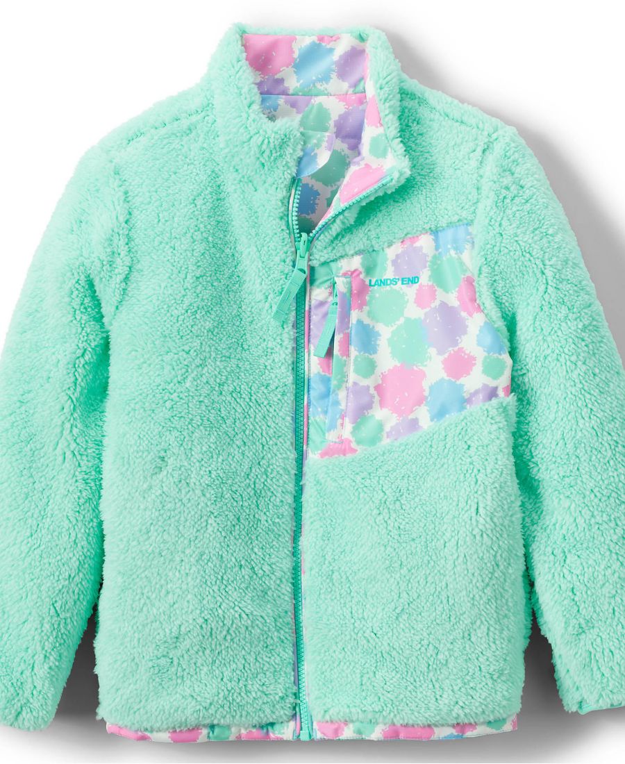 Двусторонняя флисовая пуховая куртка для девочек Lands' End, Light turquoise tie dye play — фото 3
