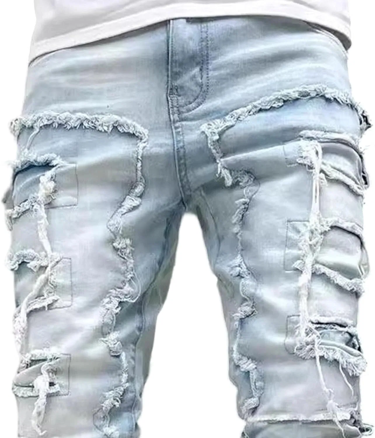 Джинсы Slim Fit Ripped, Светло-синие — фото 4