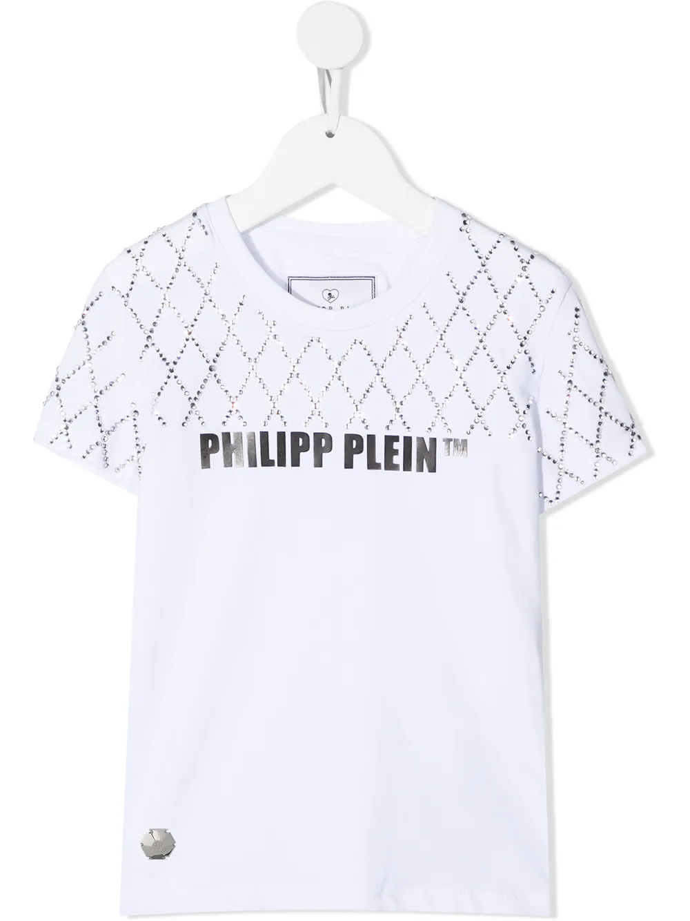 

Футболка с короткими рукавами и стразами Philipp Plein Junior, белый