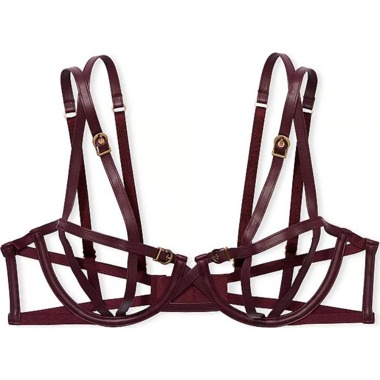 Victoria's Secret Очень сексуальный бюстгальтер балконет Faux Leather Open Cup / B Bra женский бордово-коричневый
