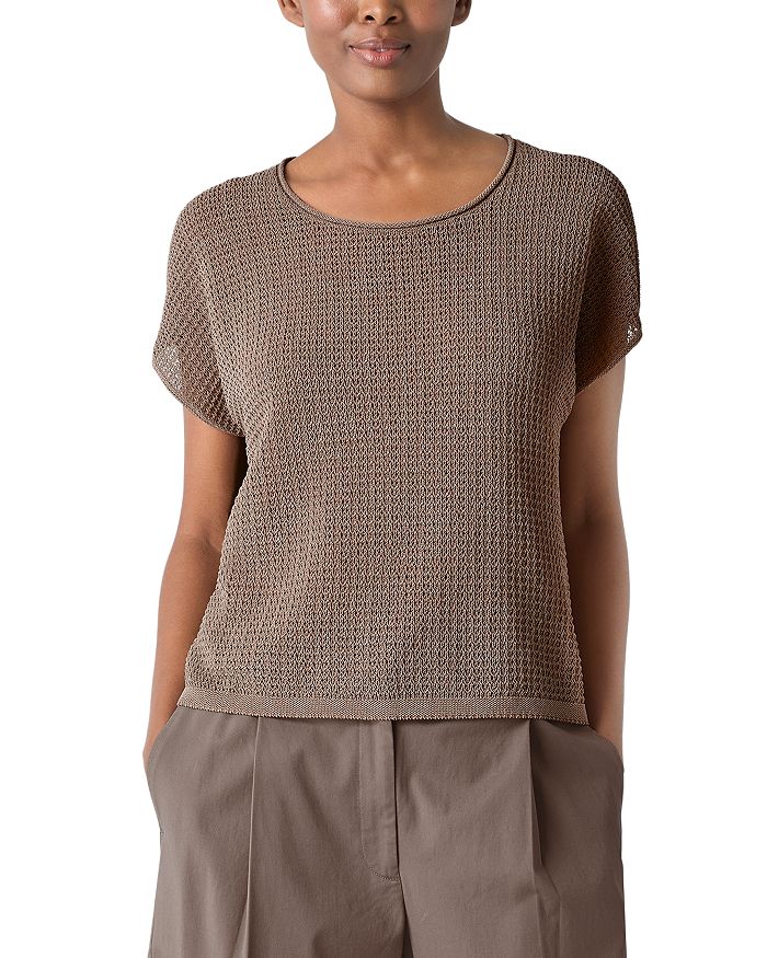 

Хлопковый свитер с круглым вырезом Eileen Fisher, коричневый