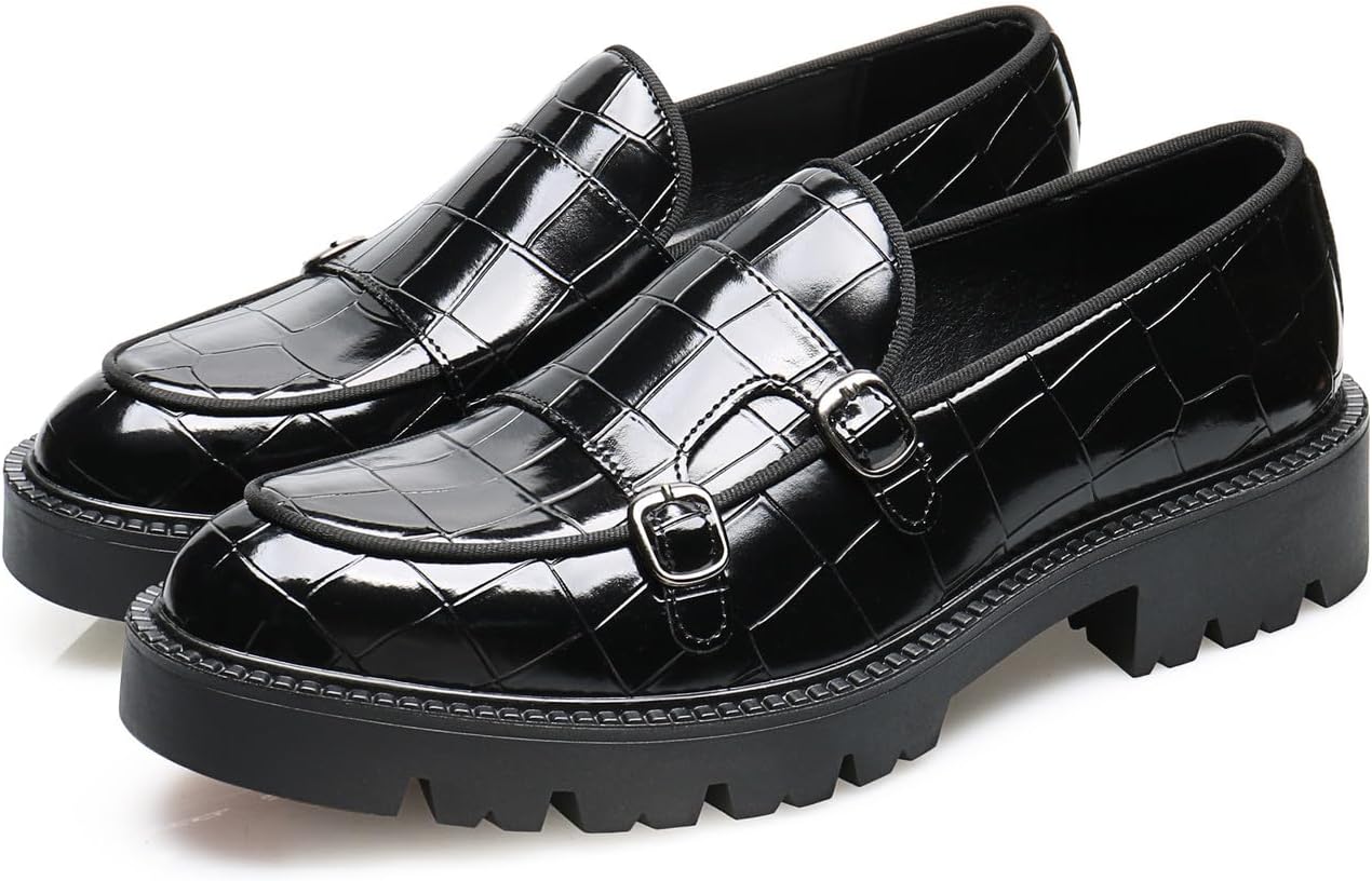 Мужские лоферы Santimon Loafers, повседневные, на каблуке, без шнурков, из лакированной кожи, с узором «шотландка», пенни-лоферы, смокинг, туксо, свадебные мокасины, официальная обувь для бизнеса и выпускного, черный — фото 4