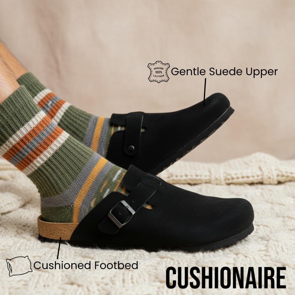 Мужские сабо CUSHIONAIRE Haze из настоящей замши - удобные слипоны с регулируемой пряжкой, черный — фото 3