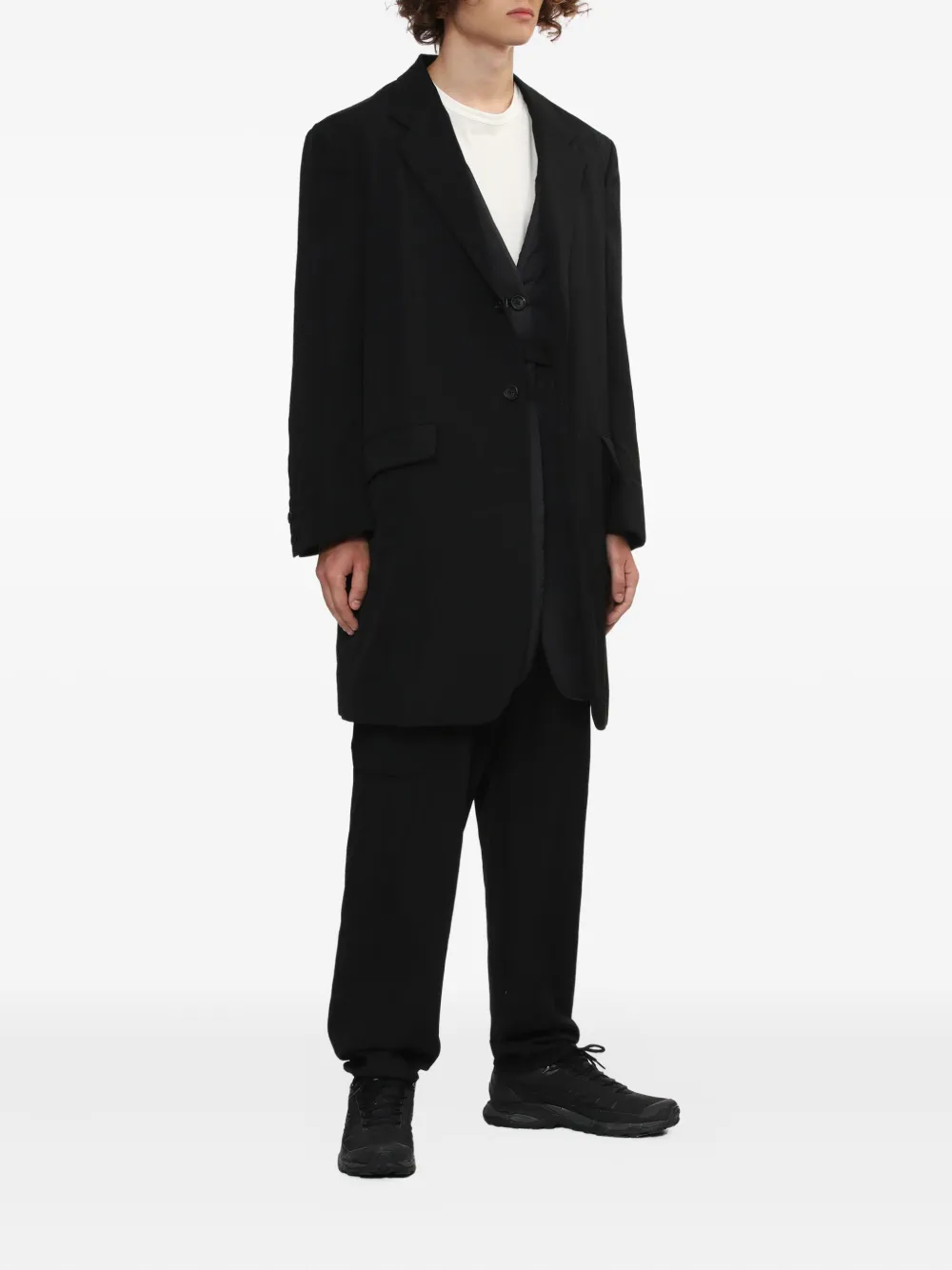 Однобортное шерстяное пальто Yohji Yamamoto, черный — фото 2