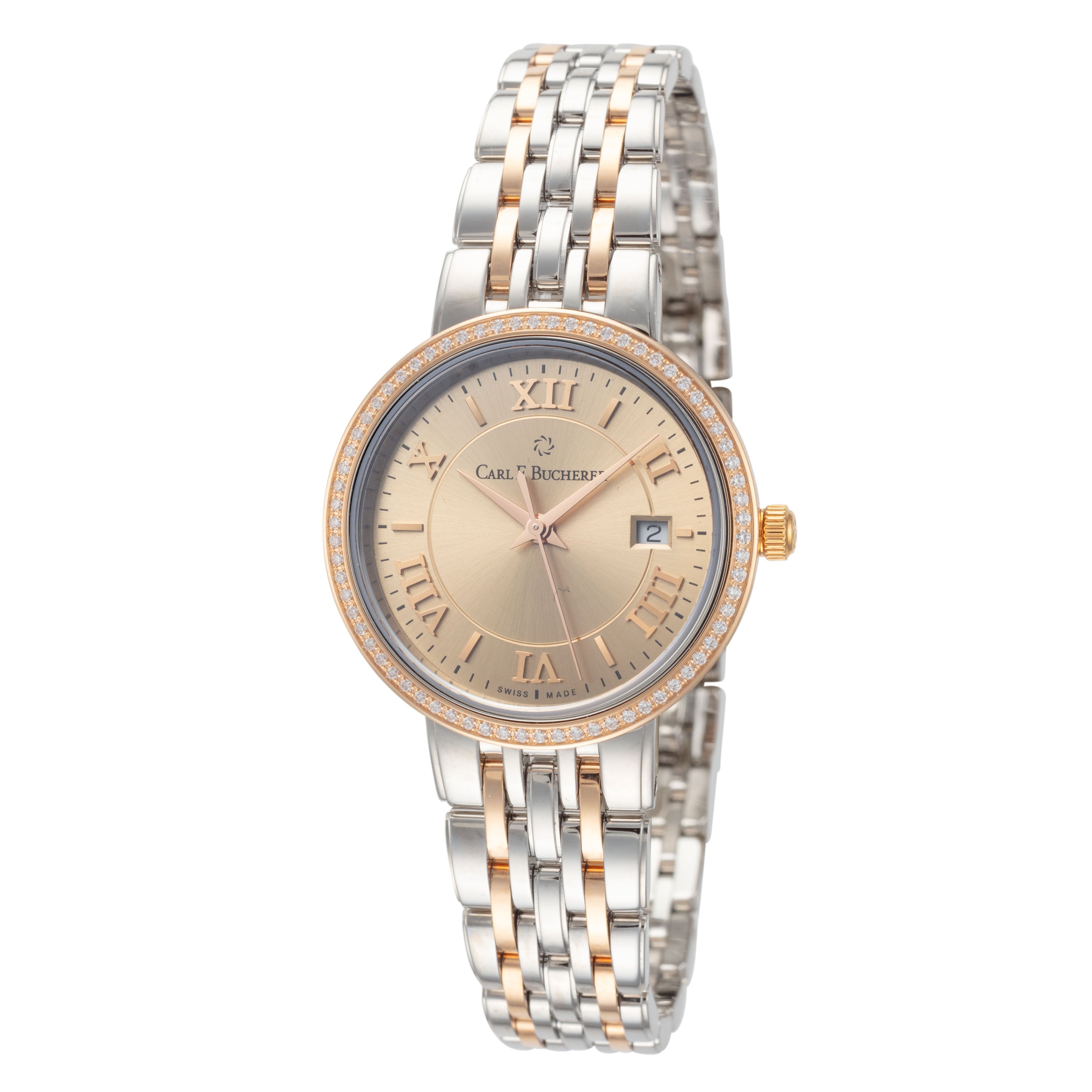 

Женские кварцевые часы Carl F. Bucherer Adamavi 28 мм Carl F. Bucherer, Silver And Rose Gold