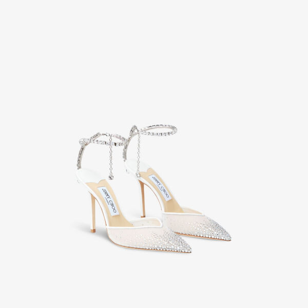 Туфли-Лодочки Saeda 100 с сетчатым каблуком, украшенные кристаллами Jimmy Choo, белый — фото 3