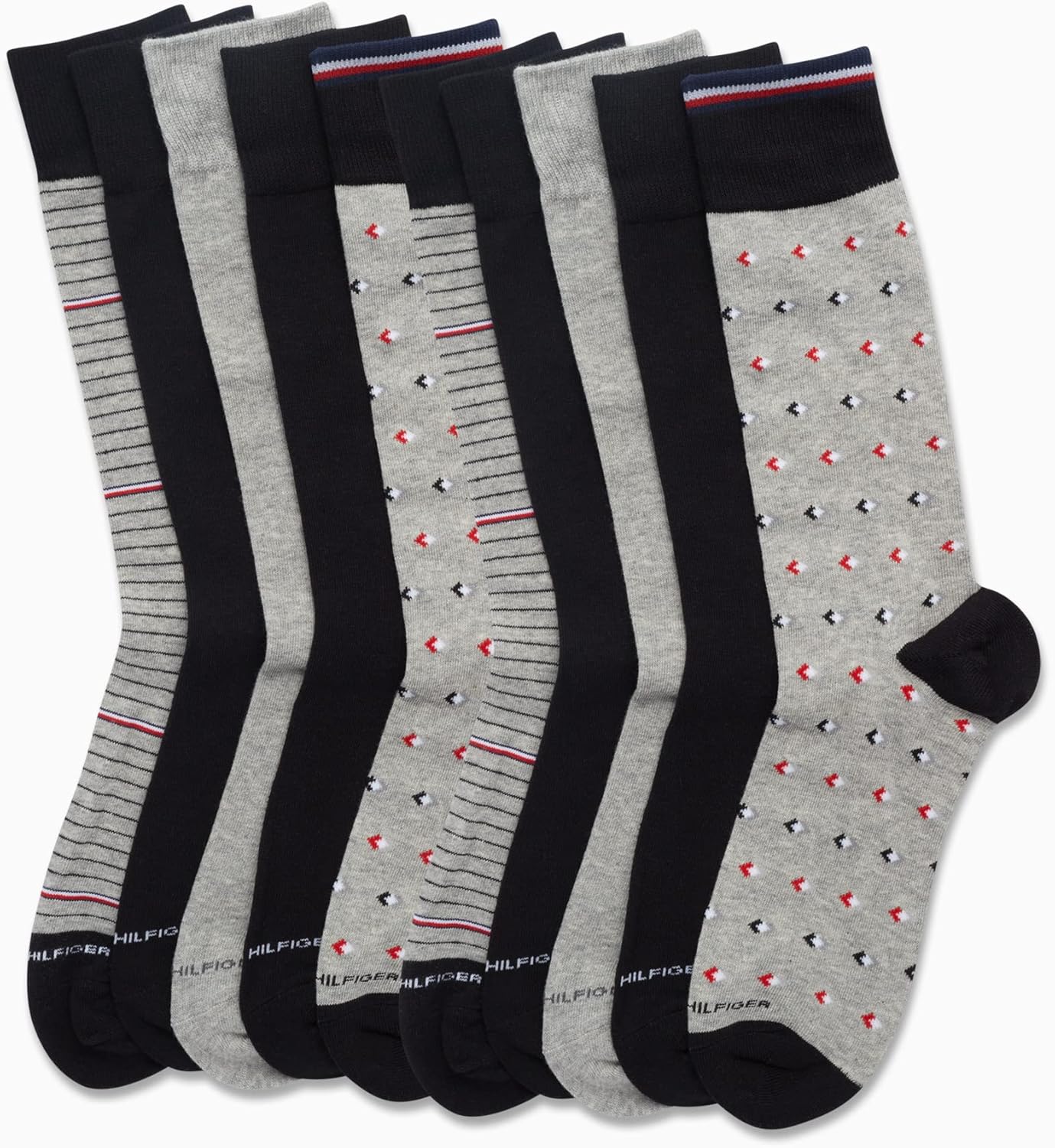 Мужские повседневные носки Tommy Hilfiger из мягкой хлопковой смеси - 10 пар, Grey/Black — фото 2