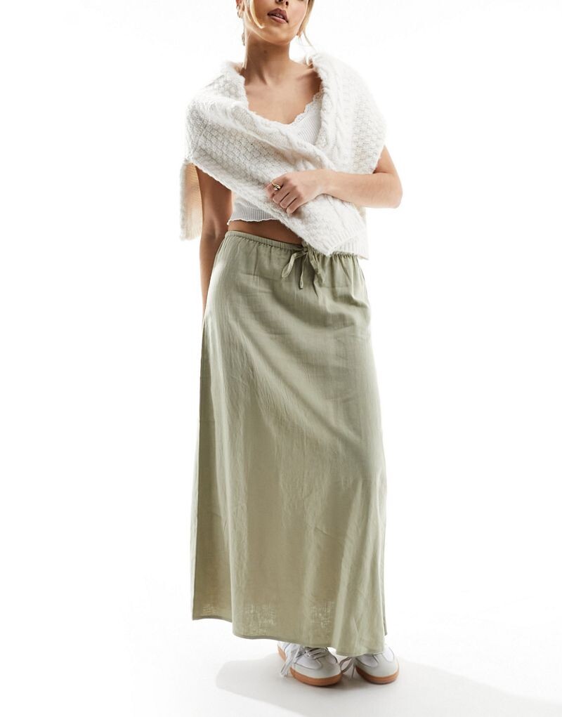 

Cotton On – юбка макси прямого кроя шалфейного цвета из смесового льна Cotton:On