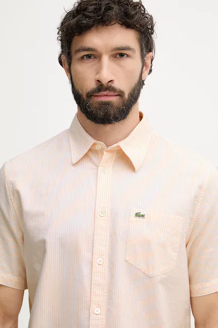 Рубашка оксфорд в полоску Lacoste, розовый — фото 4