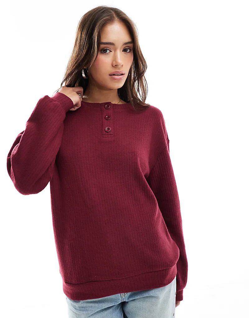 

Ребристый топ хенли бордового цвета ASOS DESIGN