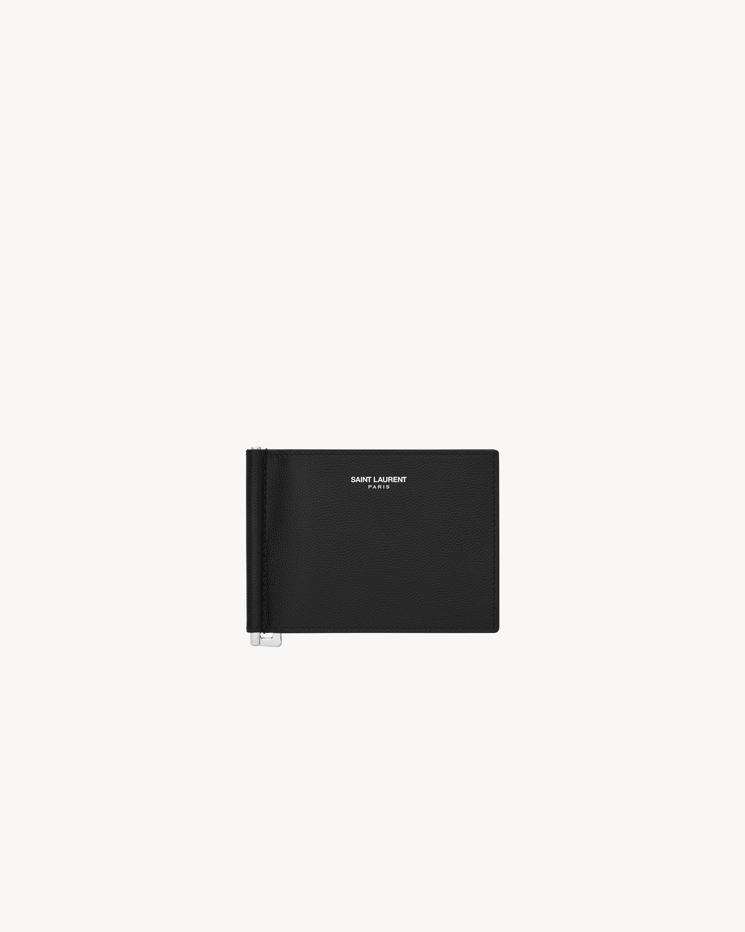 

Кошелек Saint Laurent Paris с зажимом для купюр из кожи grain de poudre, черный