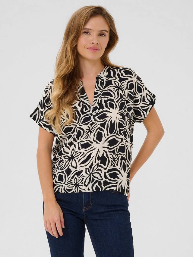 

Блузка Ano Floral с короткими рукавами KAFFE, Black/Light Beige