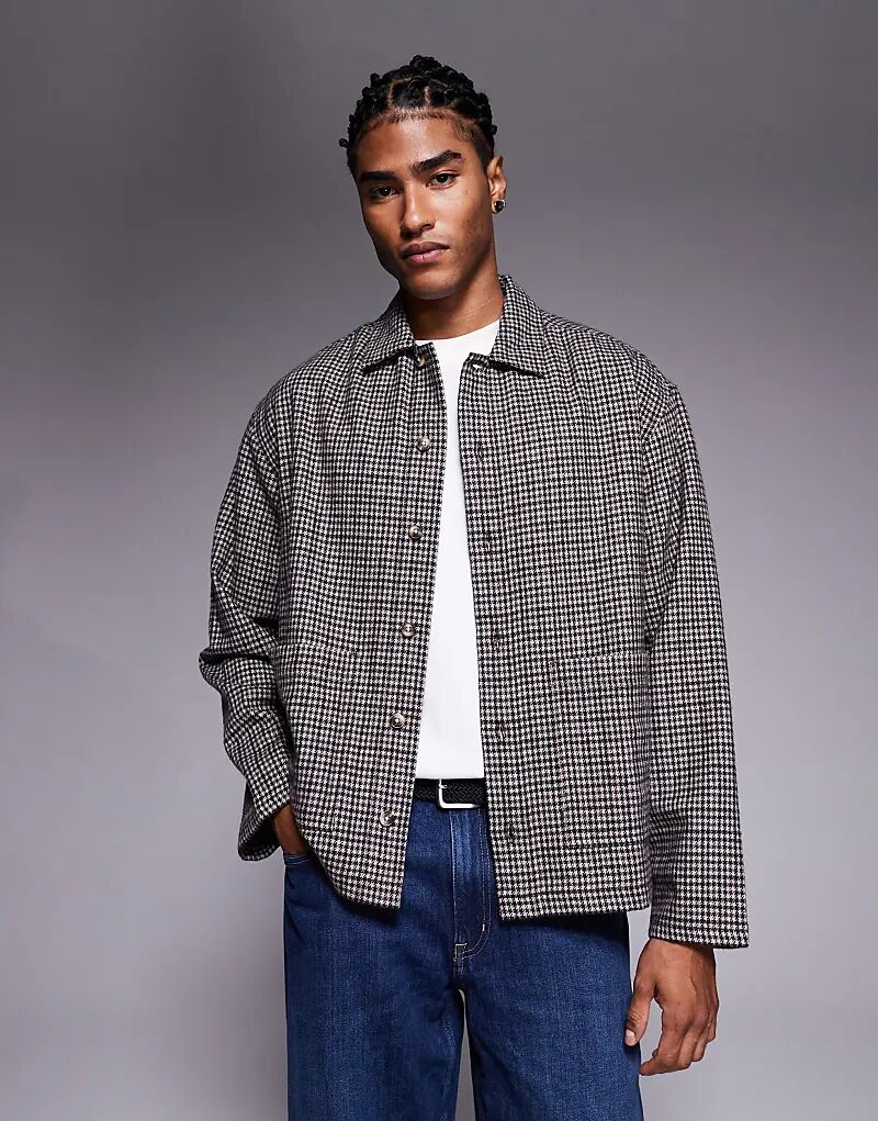 

Рубашка свободного кроя из смеси шерсти и микроклетки ASOS DESIGN коричневого цвета