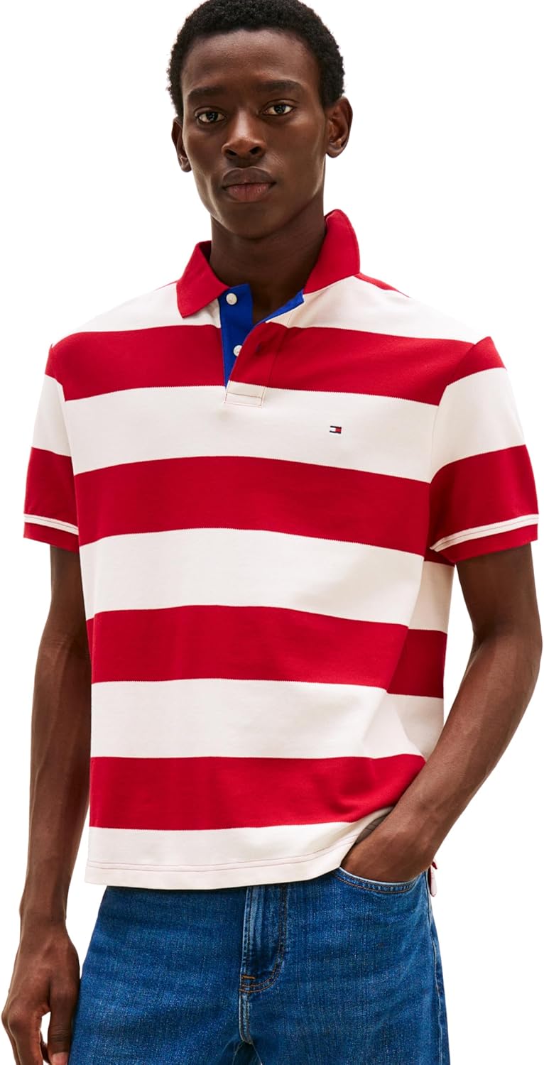 

Мужские поло Tommy Hilfiger с коротким рукавом, повседневного кроя, с рисунком в виде регбийных полос, Medium Red / Ivory Petal, Красный, Мужские поло Tommy Hilfiger с коротким рукавом, повседневного кроя, с рисунком в виде регбийных полос, Medium Red / I