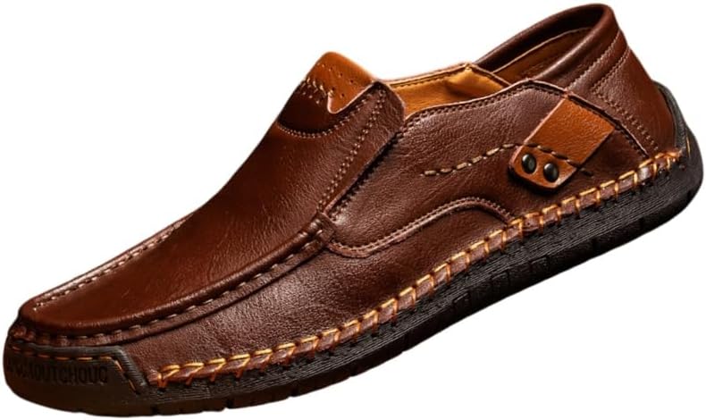 

Мужские лоферы больших размеров - комфортная и повседневная обувь на плоской подошве с резиновыми противоскользящими подошвами, подходит для ежедневного ношения на улице Fusecottc, темно-коричневый