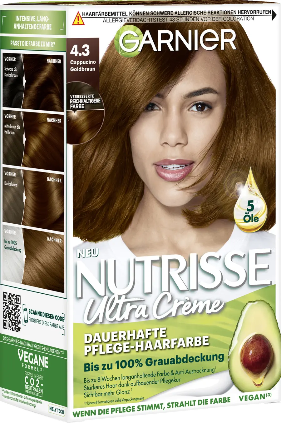 

Краска для волос Garnier Nutrisse Ultra Crème Dauerhafte Pflege-Haarfarbe 4.3 Cappuccino Goldbraun