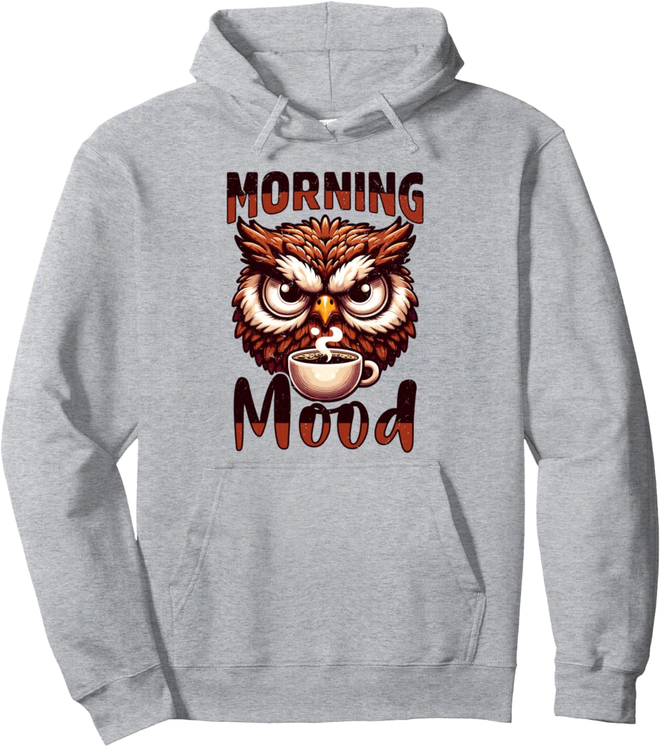 

Худи с изображением сварливой совы и кофе Grumpy Owl Coffee Hate Mornings Bad Mood, серый