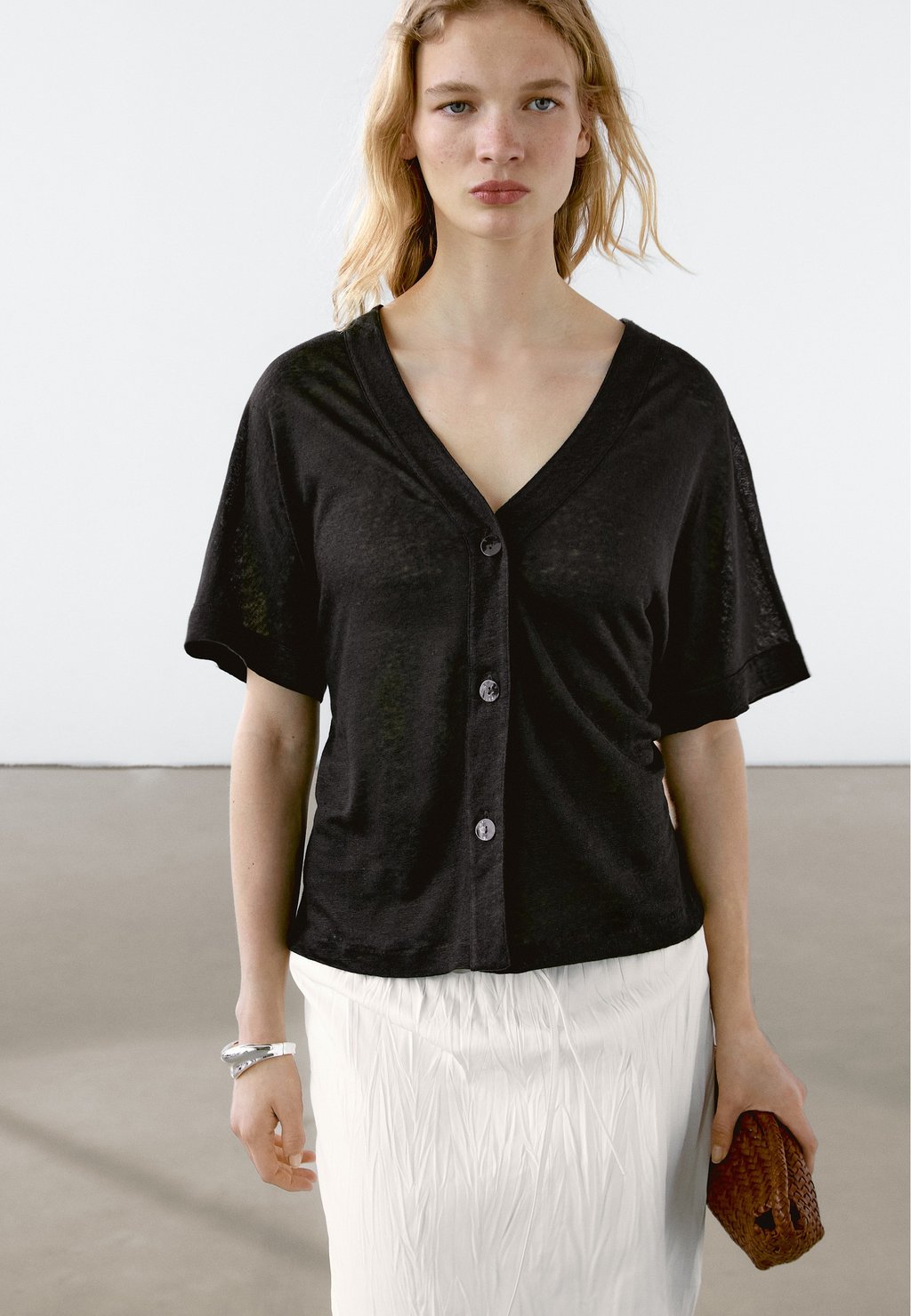 

Блузка на пуговицах SHORT SLEEVE Massimo Dutti, черный