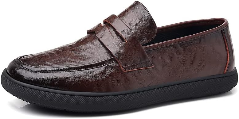 

Мужские винтажные кожаные лоферы, повседневные противоскользящие туфли-слипоны, мягкая подошва, удобные кожаные деловые туфли Elshtide, карамельный