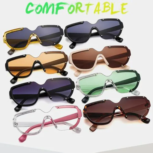 

Солнцезащитные очки в двухцветной оправе без оправы для женщин и мужчин в стиле панк, защита от УФ-излучения UV400, цельные линзы, мужские и женские MTZJH, Beige