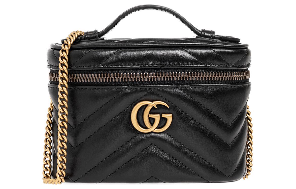 

Кожаная сумка Marmont Flat Box, миниатюрная женская сумка через плечо, черная GUCCI