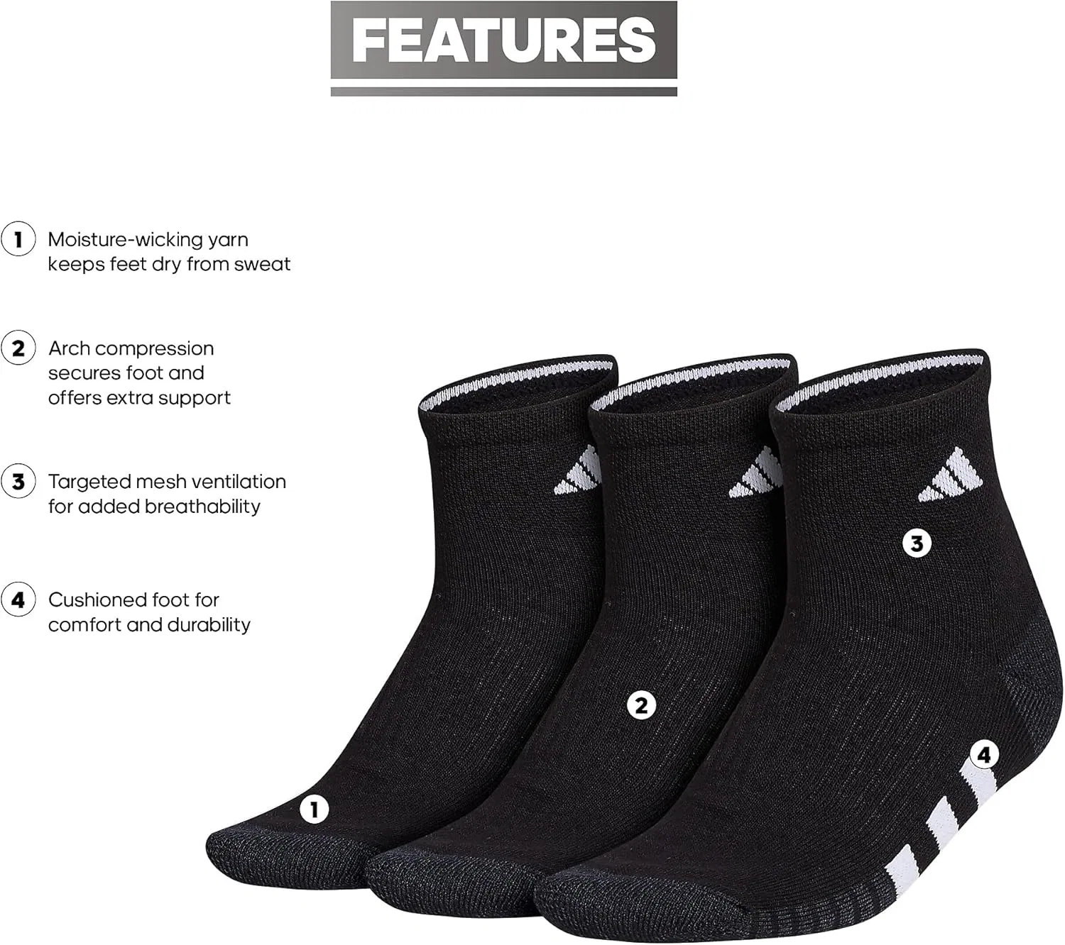 Носки женские с компрессионным подъемом adidas, 3 пары, Black/Night Grey/White/3 — фото 4
