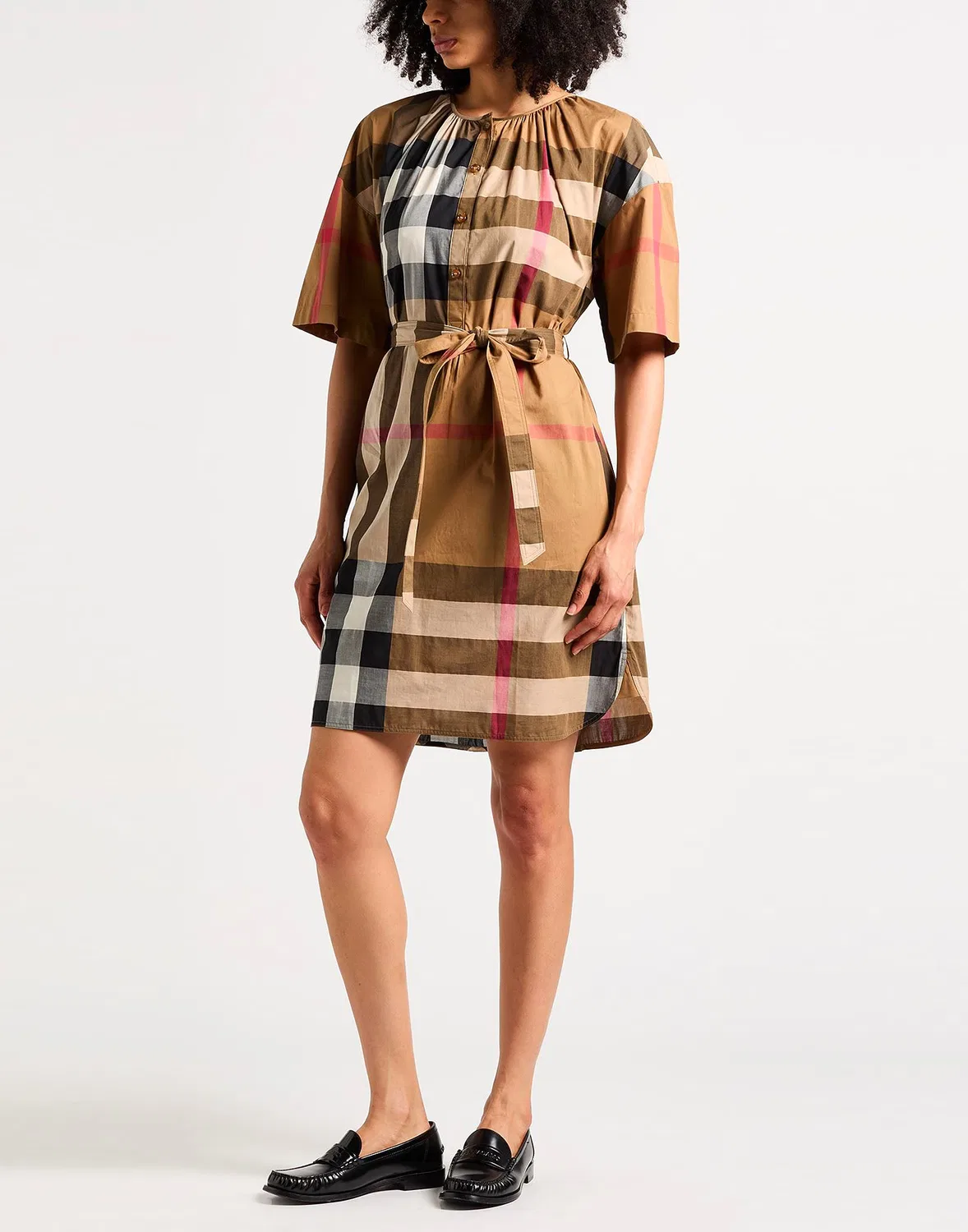 Платье-рубашка миди с принтом BURBERRY светло-коричневое — фото 2