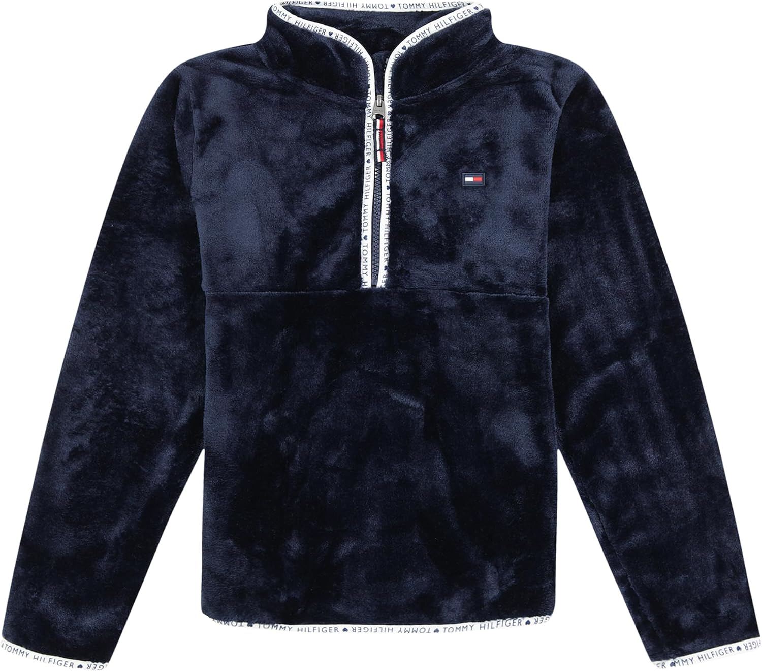 

Толстовка Tommy Hilfiger для девочек с длинным рукавом и застежкой-молнией на четверть дюйма, флисовый свитер, Navy Chipie