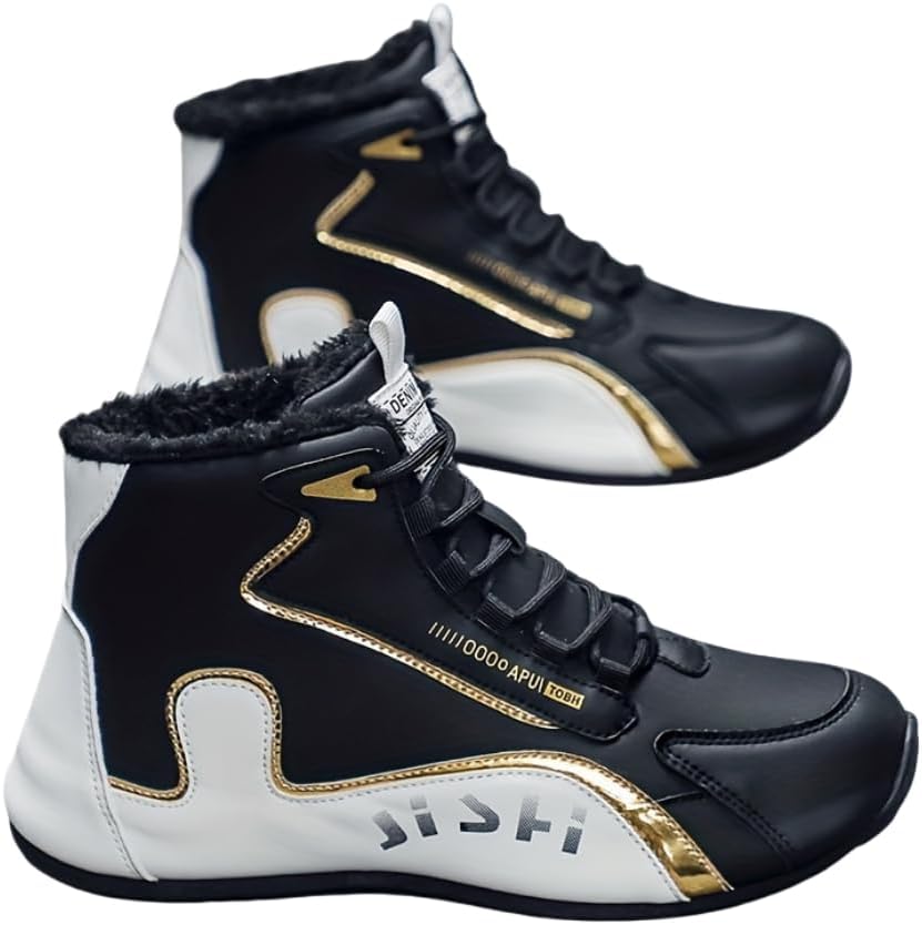 

Мужские высокие зимние ботинки для снега с флисовой подкладкой - уличный стиль, популярная графика - прочный верх из ПУ и резиновая подошва - шнуровка, круглый носок, походные ботинки для осени/зимы Hhhchpm, белый/черный