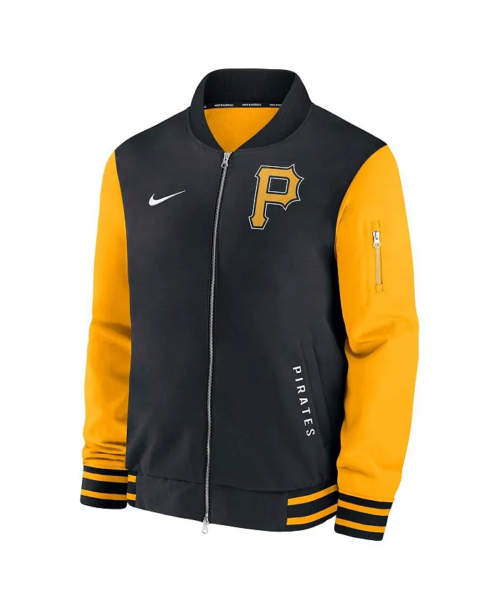 Мужская черно-золотая бейсбольная куртка-бомбер Pittsburgh Pirates Authentic Collection Dugout на молнии Nike — фото 3