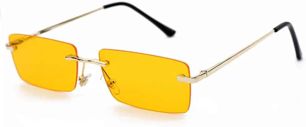 

Женские маленькие безободковые модные прямоугольные солнцезащитные очки желто-оранжевого цвета для женщин и мужчин с защитой от УФ-излучения UV400 JWMSXYQR, 05