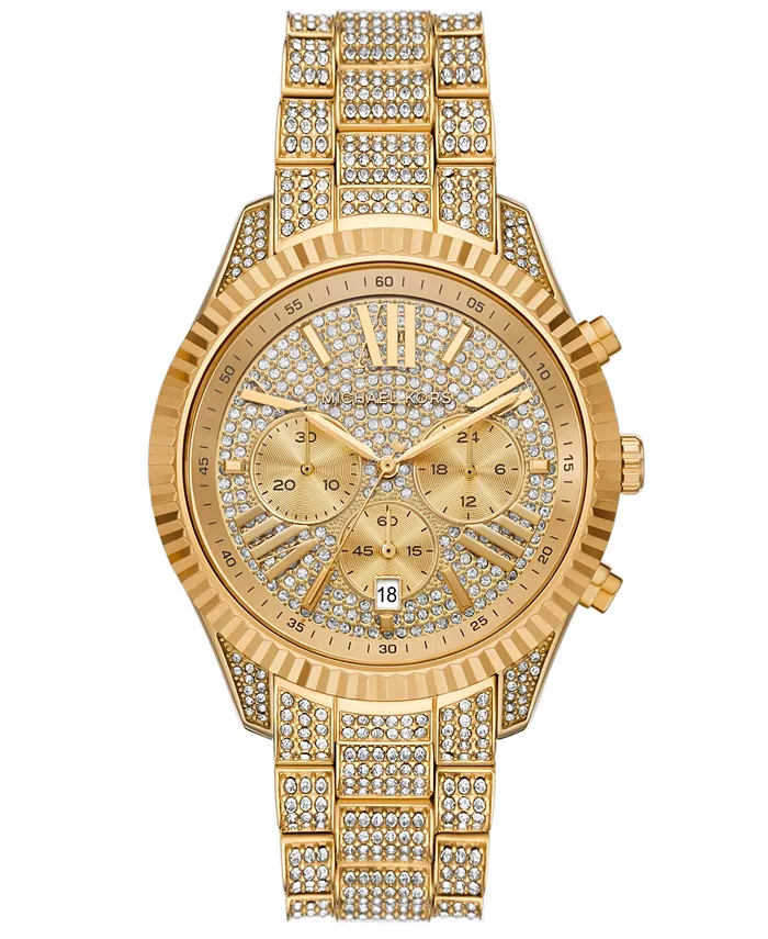 

Женские часы Lexington Chronograph с золотым покрытием из нержавеющей стали, 42 мм Michael Kors