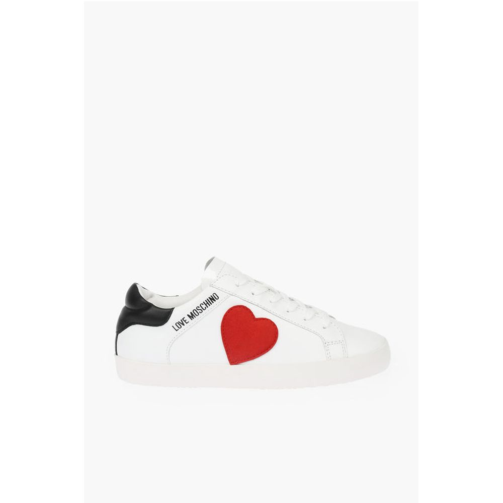 Низкие кожаные кеды LOVE с бархатным сердцем и контрастом Moschino, Red — фото 3
