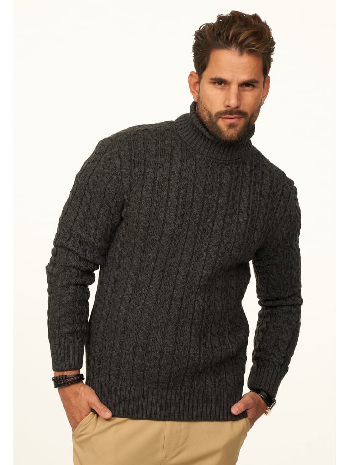 

Вязаный свитер - пуловер толстой вязки с узором косы для мужчин в цвете антрацит. DAILY COTTON