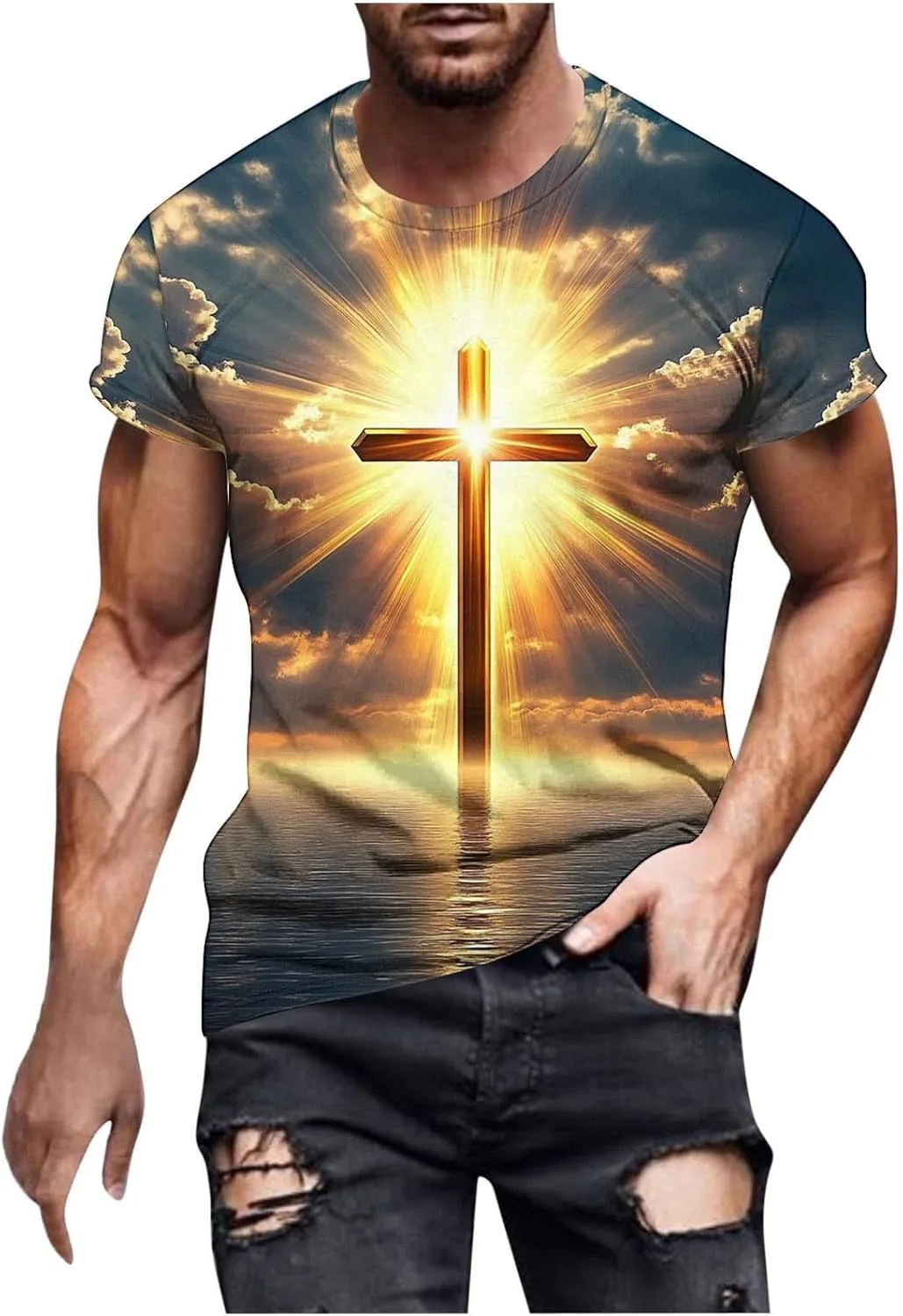 Мужская футболка с коротким рукавом Easter с принтом Faith Christian Cross Jesus
