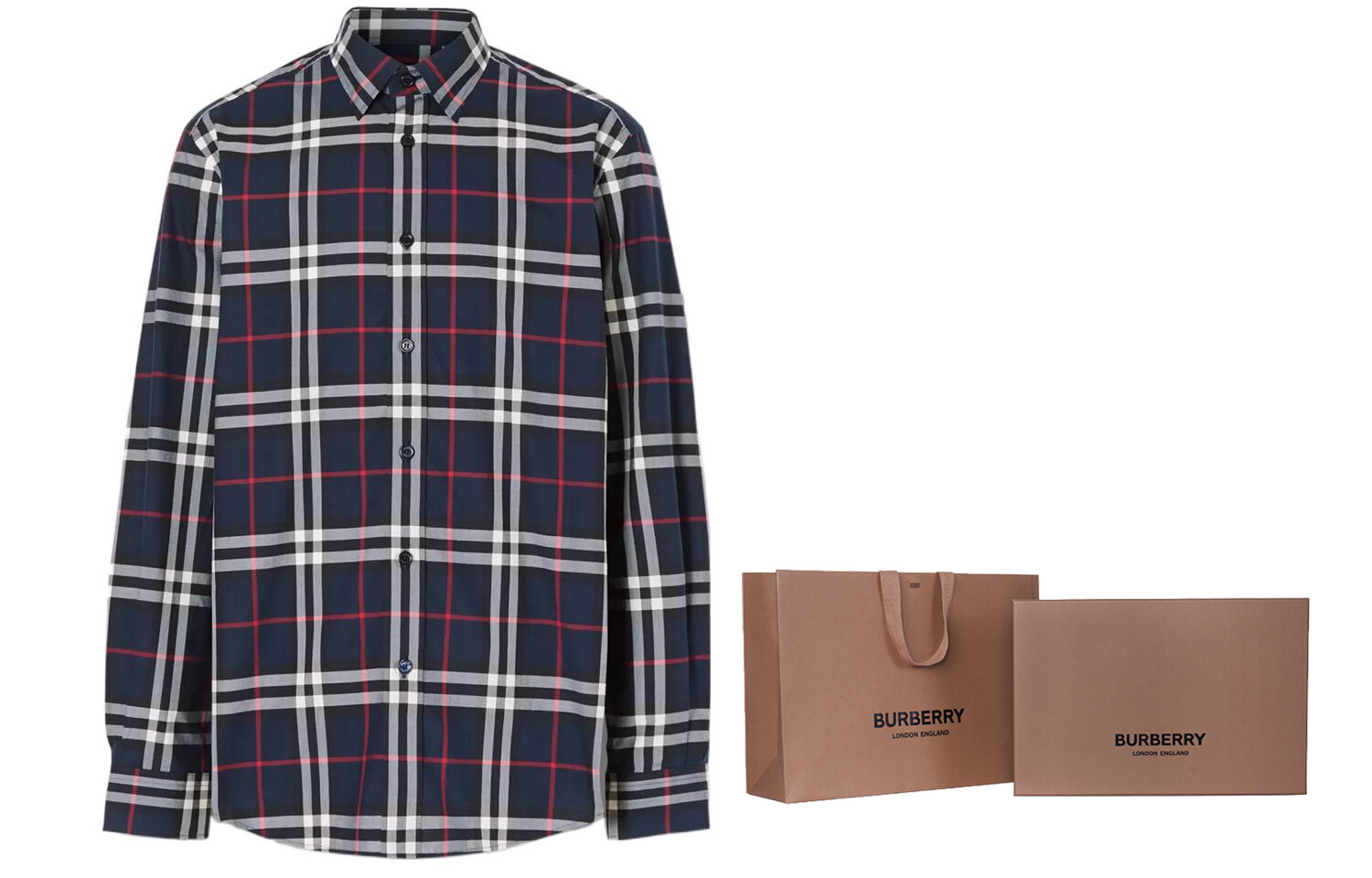 Рубашка Burberry из хлопкового поплина, клетка, темно-синий — фото 3
