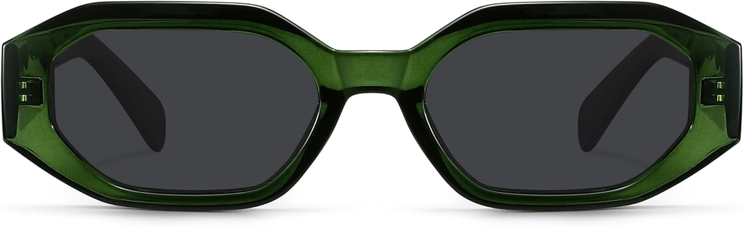 

Ретро поляризованные солнцезащитные очки прямоугольной/шестиугольной формы для женщин, модные винтажные солнцезащитные очки в узкой шестиугольной оправе из ацетата в стиле 90-х Nuptam, Green Frame/Grey Lens